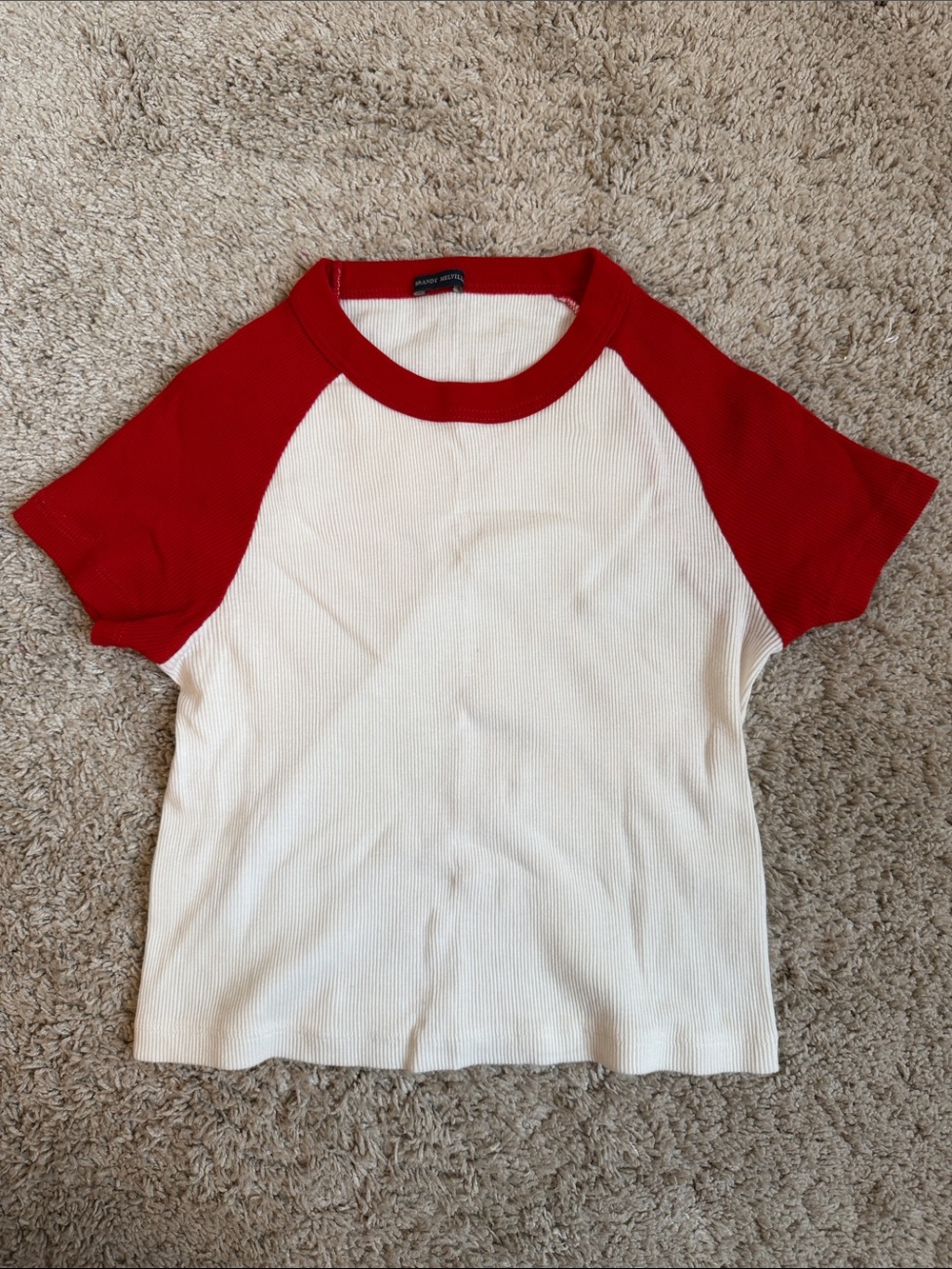 Brandy Melville Red & White Baseball Short Sleeve Crop Tee